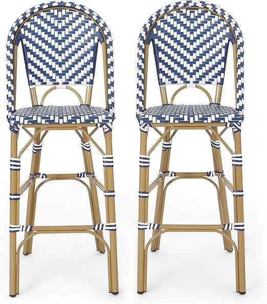 Christopher Knight Home 314448 Kinner Outdoor Barstool, Dark Teal + White + Bamboo Print Finish | Amazon (US)