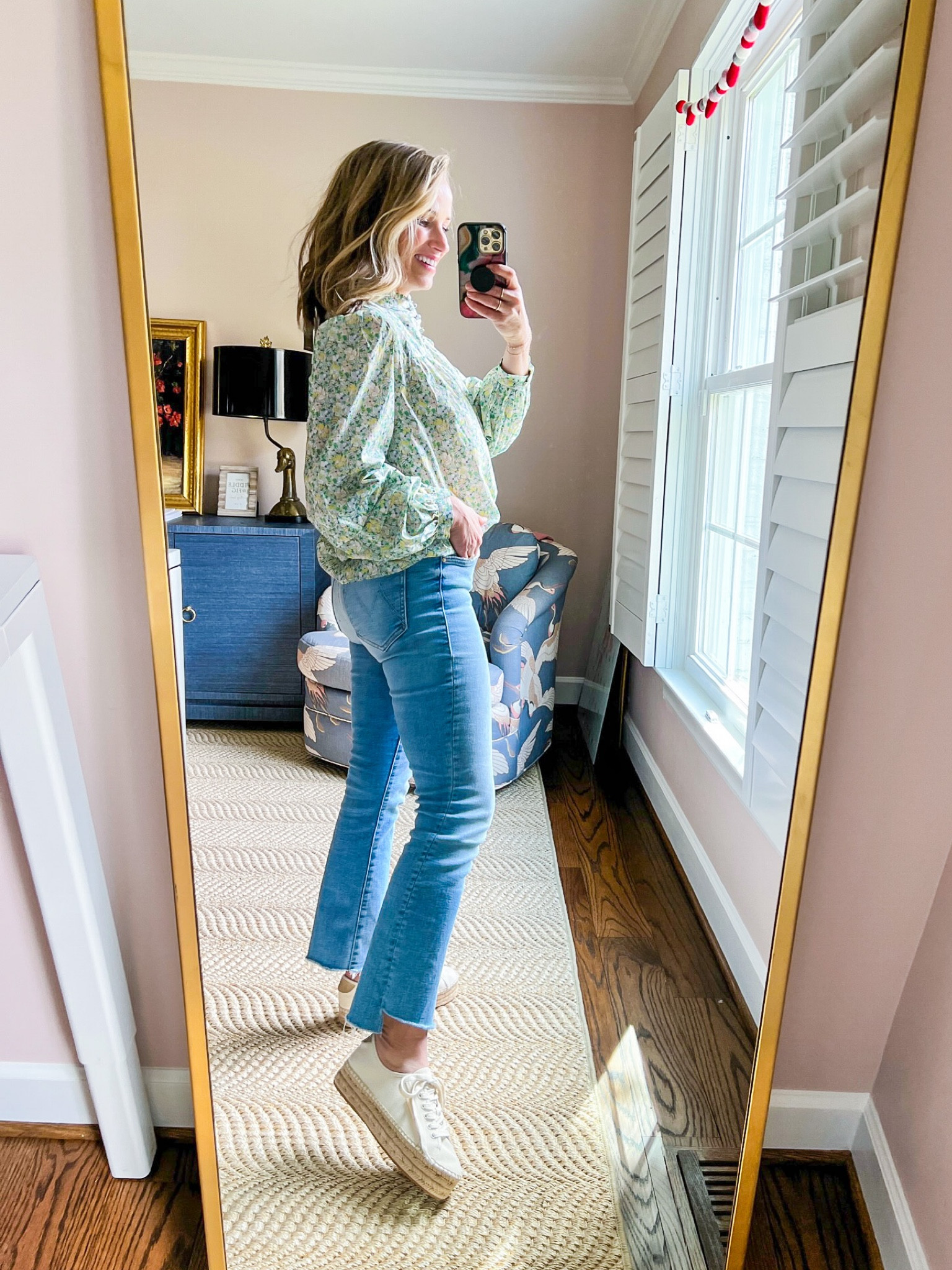 This J.Crew button-front green floral blouse is on sale for $89 today! Wearing an XS. 

#LTKunder100 #LTKsalealert