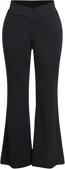 WDIRARA Women's Plus Size Flare Leg Long Pants Elegant Elastic Waist Stretchy Trousers | Amazon (US)