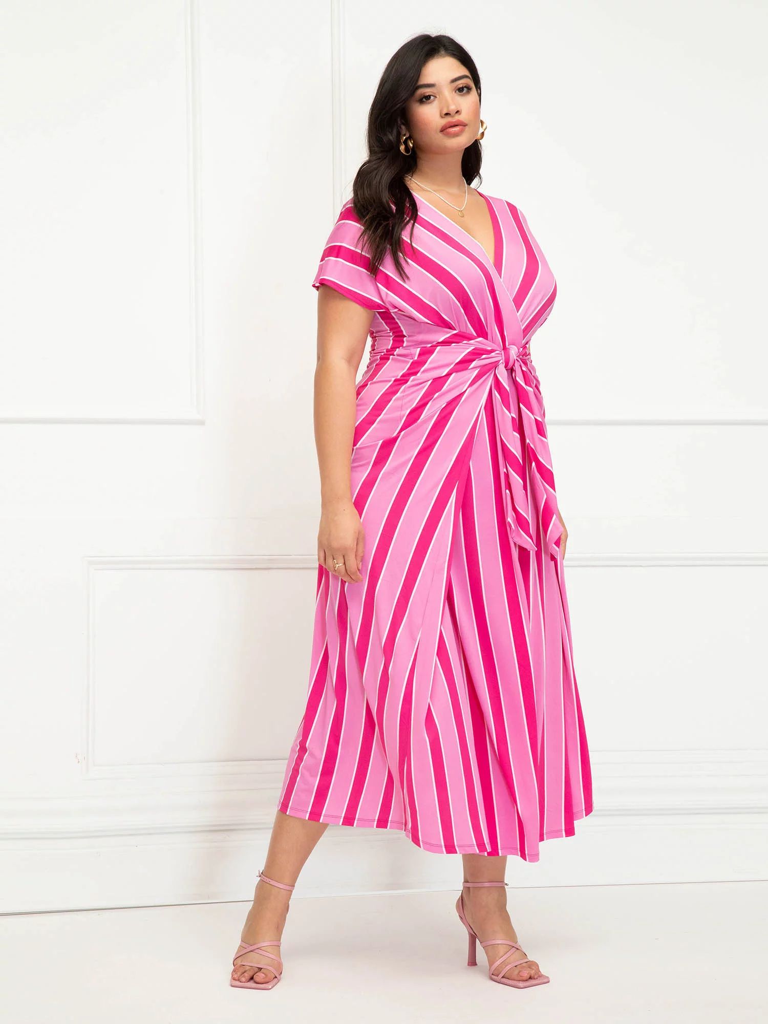 ELOQUII Elements Women's Plus Size Striped Wrap Front Maxi Dress | Walmart (US)