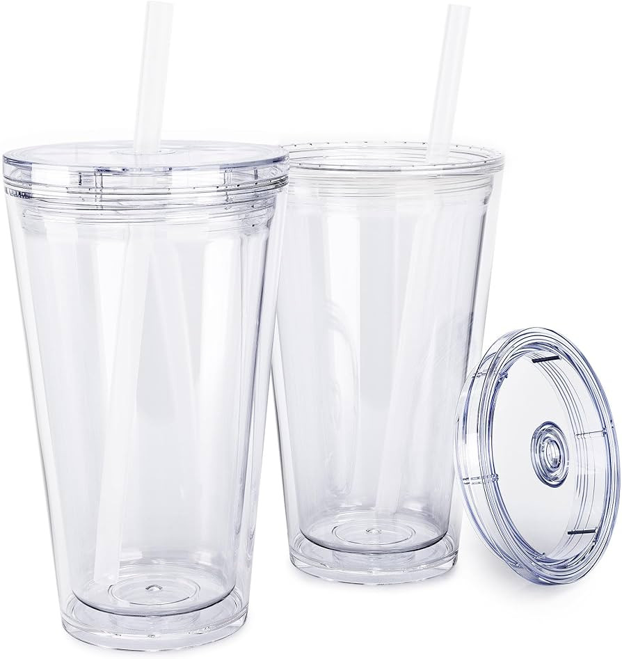 Maars Classic Acrylic Tumbler with Lid and Straw | 16oz Premium Insulated Iced Coffee Cups, Doubl... | Amazon (US)