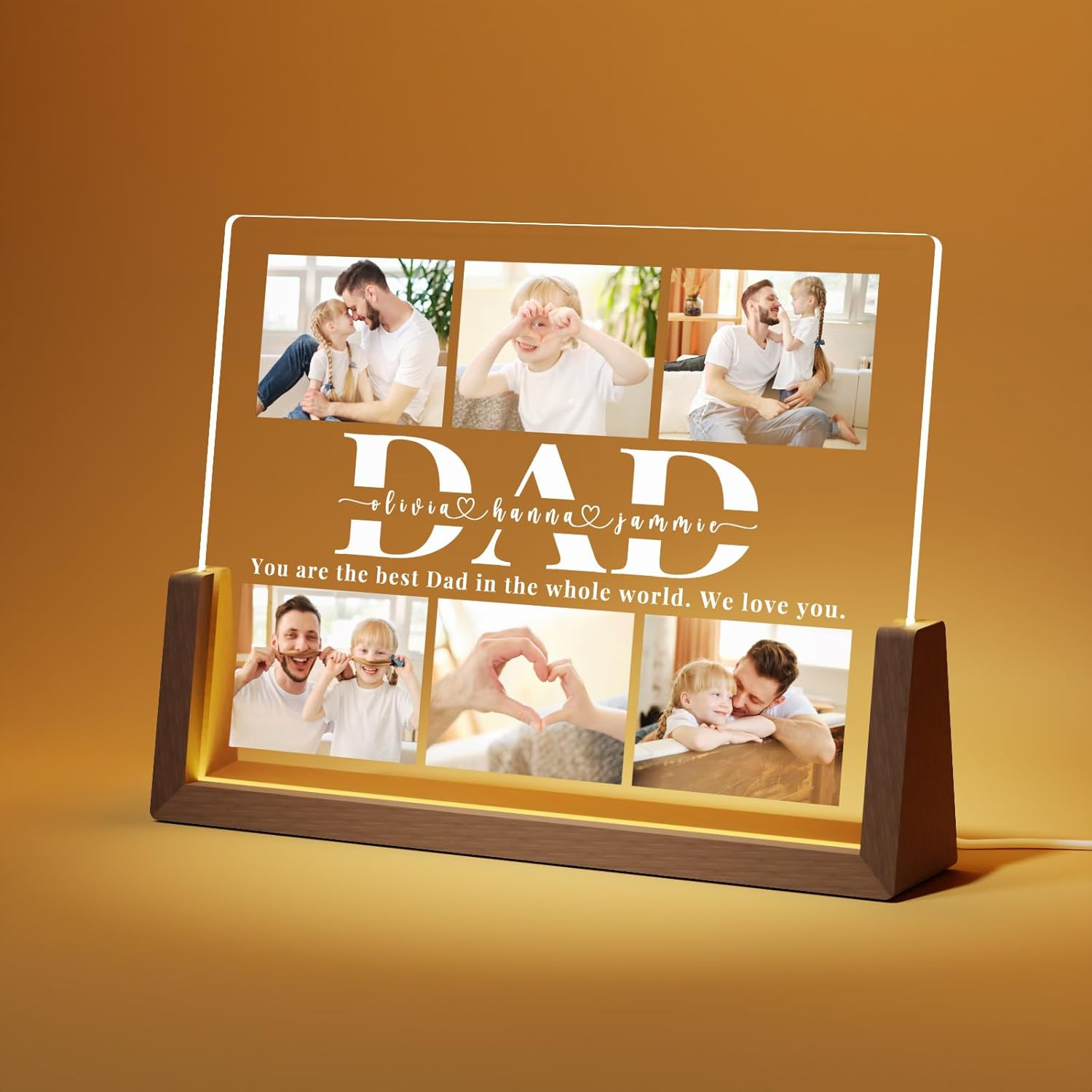 Personalized Father's Day Gifts for Dad from Daughter Son Kids, Customized Walnut Lamp with Pictu... | Amazon (US)