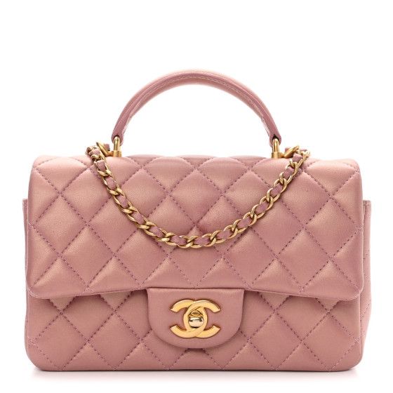 CHANEL Iridescent Lambskin Quilted Mini Top Handle Rectangular Flap Pink | FASHIONPHILE (US)