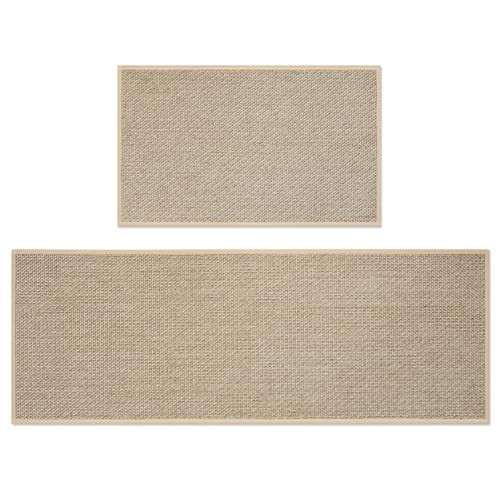 CRUGLA Kitchen Rugs and Mats Non Skid Washable Sets of 2，Absorbent Standing Runner Rugs for Floor, Kitchen, Bathroom, Bedroom, Living Room - Beige (47x17+29.5x17inch) | Amazon (US)