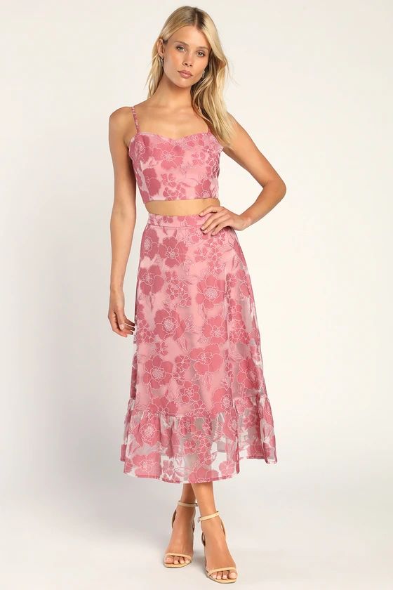 Certainly Stylish Mauve Pink Burnout Floral Two-Piece Midi Dress | Lulus