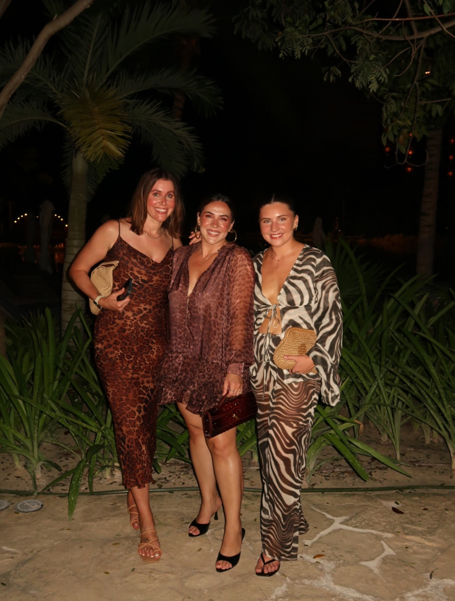 Animal print girls night theme! We are all in a size L/10. Sophia’s set is from Pepper Mayo.
