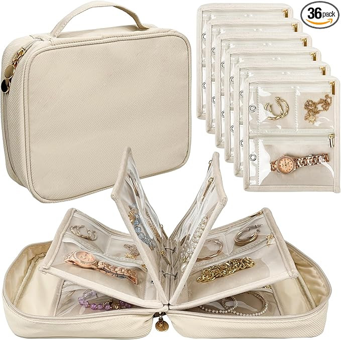 Travel Jewelry Organizer Case,Jewelry Bags Jewelry Storage Book Binder with Clear Zipper Velvet P... | Amazon (US)