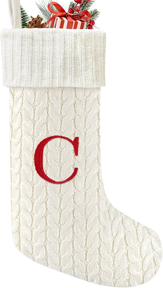 21 Inches Knitted Christmas Stockings with Initials, Large White Custom Monogram Embroidery Chris... | Amazon (US)