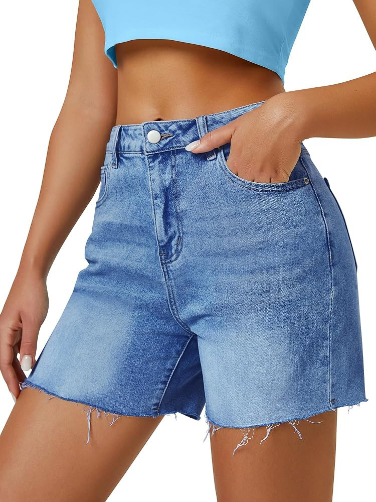 Womens High Waist Jean Shorts Wide Straight Leg Microelastic Long Denim Mom Shorts | Amazon (US)