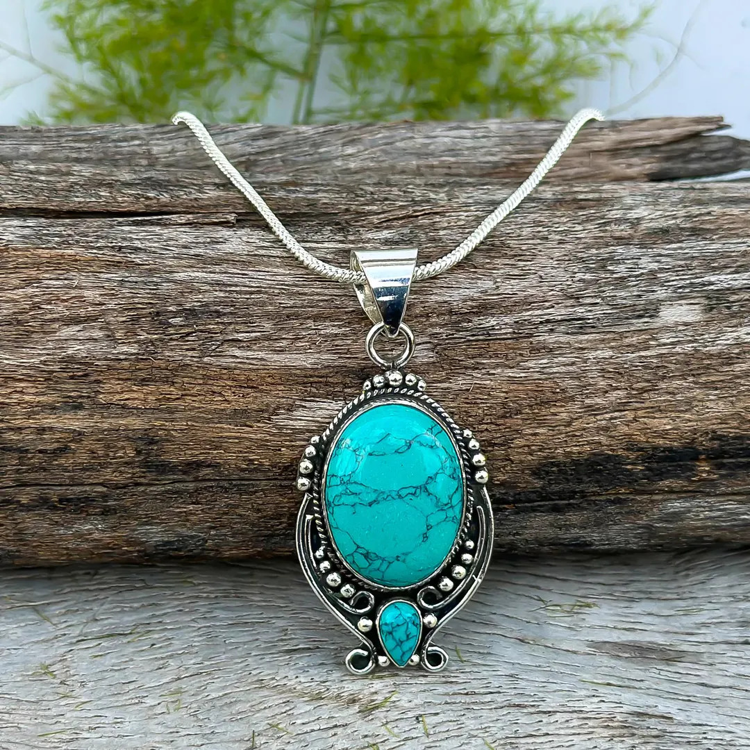 Santa Rosa Turquoise Pendant Silver Chain Necklace 925 Sterling Silver Pendant Necklace Turquoise... | Etsy (US)