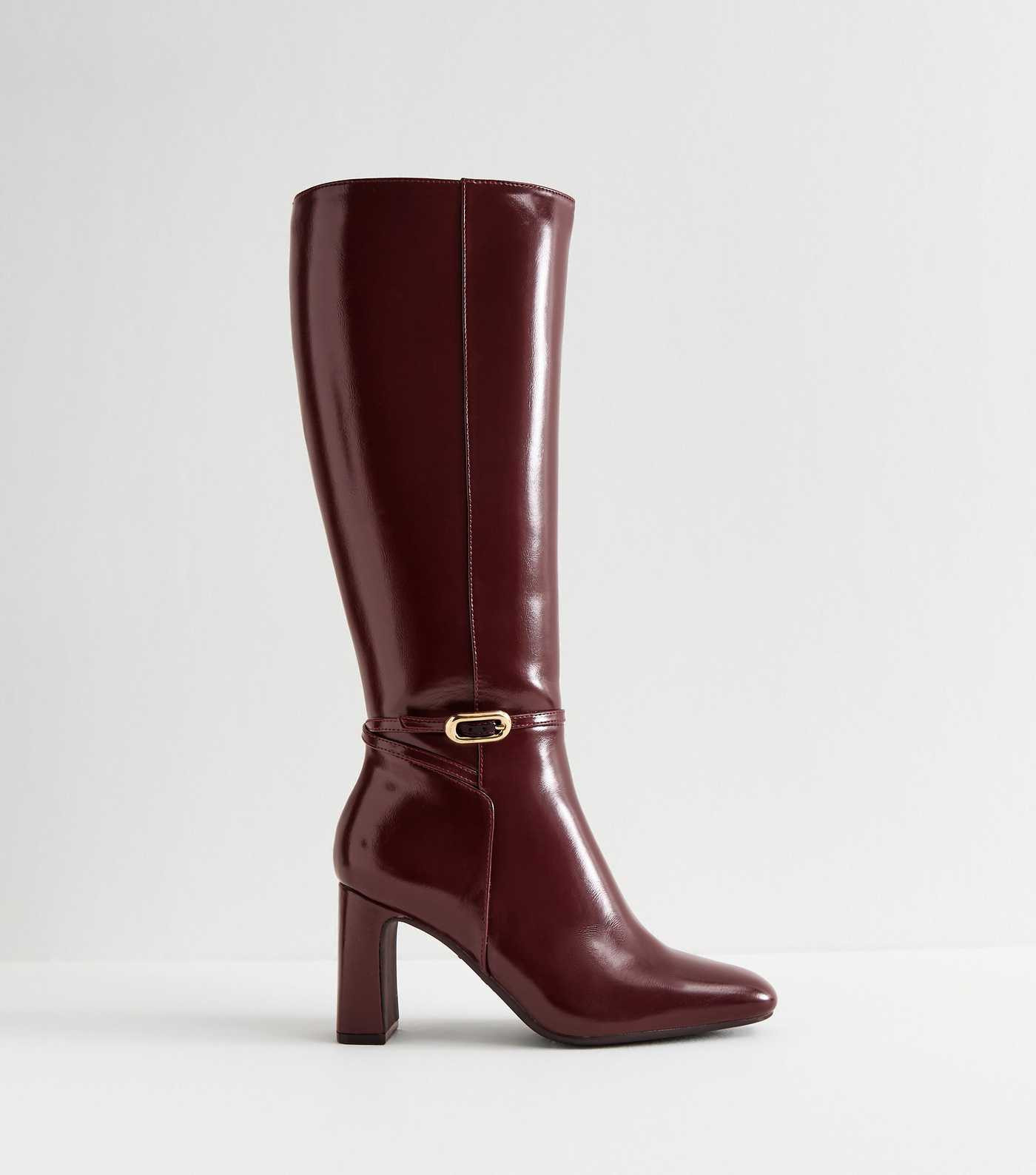 Dark Burgundy Faux Leather Knee High Boots | New Look | New Look (UK)