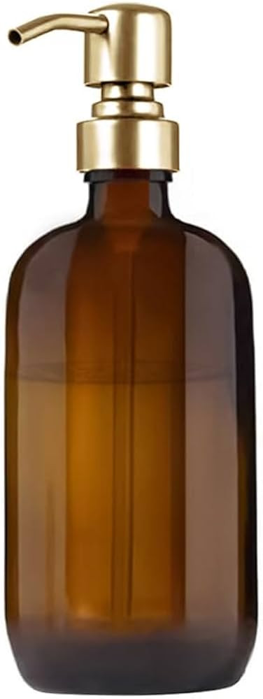 Fresca 16 oz Amber Glass Soap Dispenser with Brushed Gold Top - for Soap, Lotion, Shampoo | Amazon (US)
