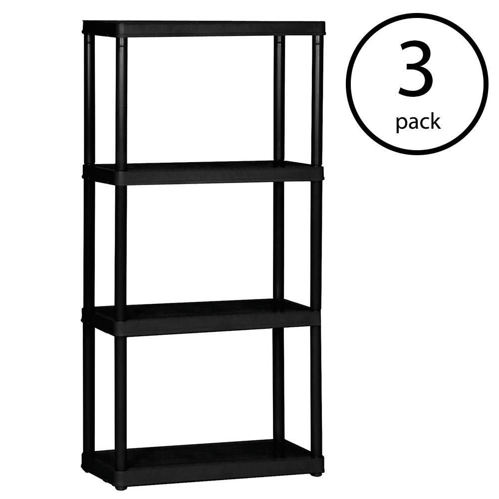 GRACIOUS LIVING 3-Pack Black 4-Tier Plastic Garage Storage Shelving Unit (24 in. W x 48 in. H x 12 i | The Home Depot
