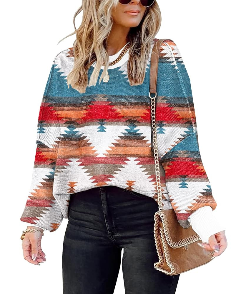 ETCYY Womens Oversized Sweaters Fall 2025 Fashion Clothes Trendy Batwing Sleeve Colorblock Stripe... | Amazon (US)