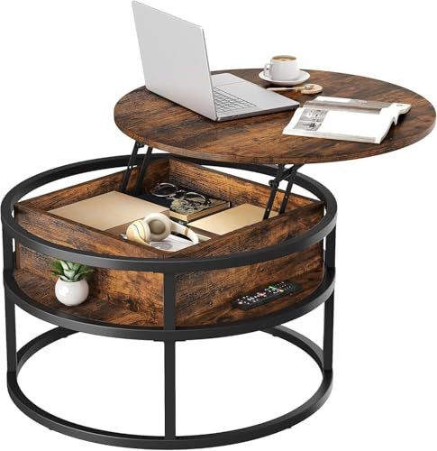 YITAHOME Round Lift Top Coffee Table with Storage, Coffee Tables for Living Room with Hidden Storage Compartment, Modern Coffee Table for Home Office, Wood Center Tables Living Room, Rustic Brown | Amazon (US)