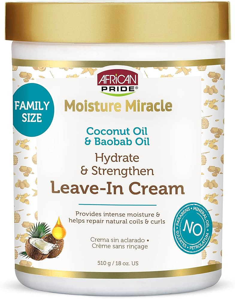 African Pride Moisture Miracle Coconut Oil & Baobab Oil Leave-In Hair Cream - Provides Intense Mo... | Amazon (US)
