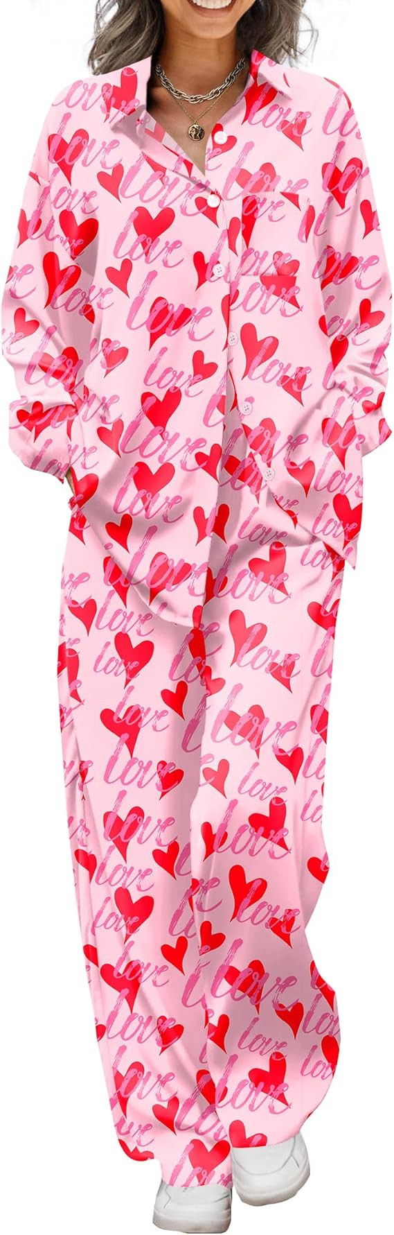Ekouaer Womens Satin Silky Pajama Set 2 Piece Print PJs Soft Loungewear Button Down Sleepwear wit... | Amazon (US)