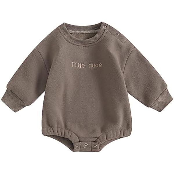 YOKJZJD Newborn Baby Boy Outfits Fleece Little Dude Bubble Romper Sweatshirt Long Sleeve T-Shirt War | Amazon (US)
