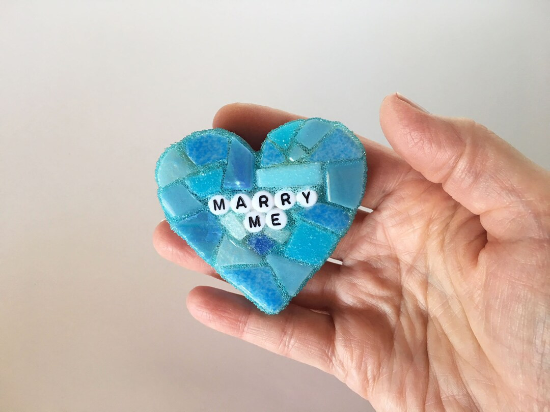 Large Blue Conversation Heart Marry Me Glass Tile Stained Valentines Day Galentines Mosaic Hearts... | Etsy (US)