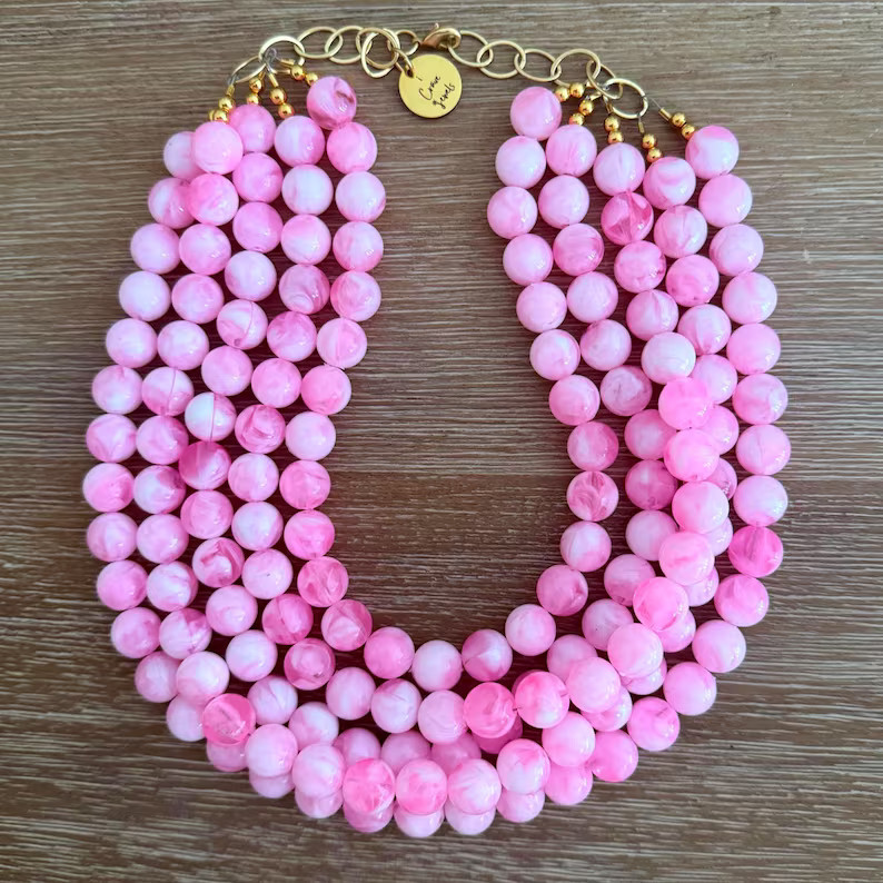 PEONY PINK NECKLACE Statement Necklace Bridesmaid Jewelry Necklace Wedding Peach Jewelry Statemen... | Etsy (US)