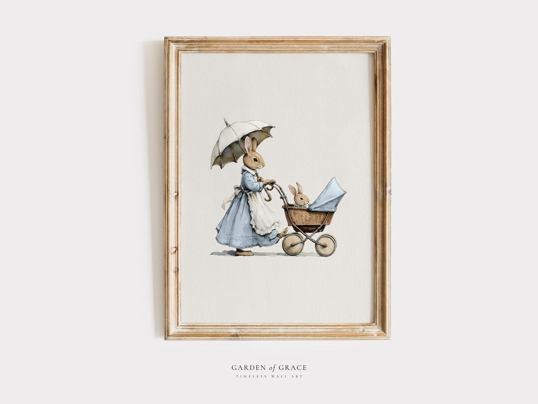 Mom With a Stroller Wall Art Print for Boy Nursery,baby Blue Green Kid's Room Decor, Antique Fami... | Etsy (US)