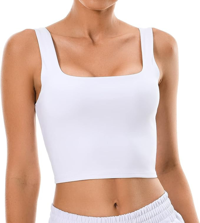 Colorfulkoala Women's Body Contour Square Neck Tank Tops Sleeveless Strappy Crop Double Lined Shi... | Amazon (US)