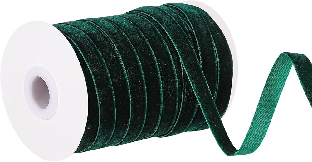 Green Velvet Ribbon 3/8 Inch 30 Yards Dark Green Velvet Fabric Vintage Thin Velvet Ribbon for Cho... | Amazon (US)