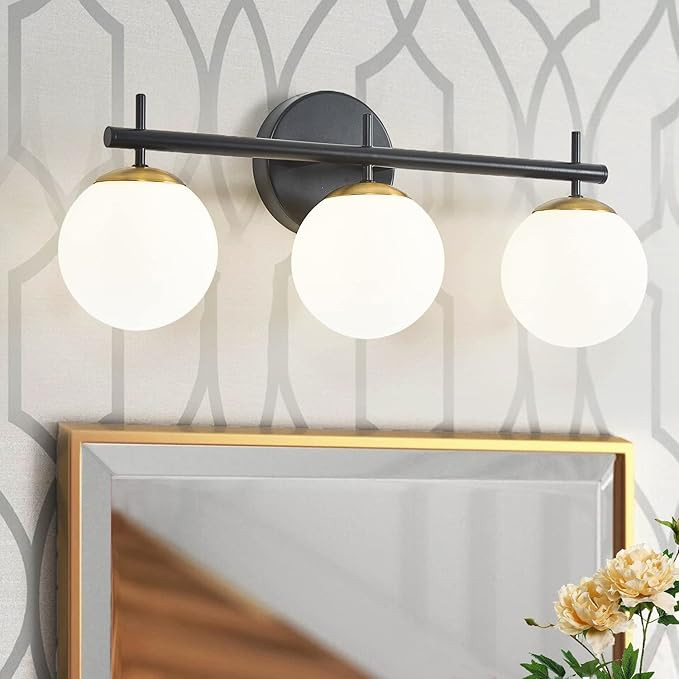 3 Light Bathroom Light Fixtures, Black Gold Mid Century Modern Bathroom Vanity Lights Above Mirro... | Amazon (US)