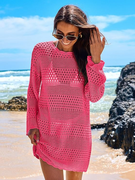 ANRABESS Women Swimsuit Crochet Swim Cover Up Summer Bathing Suit Swimwear Knit Pullover Beach Dr... | Amazon (US)