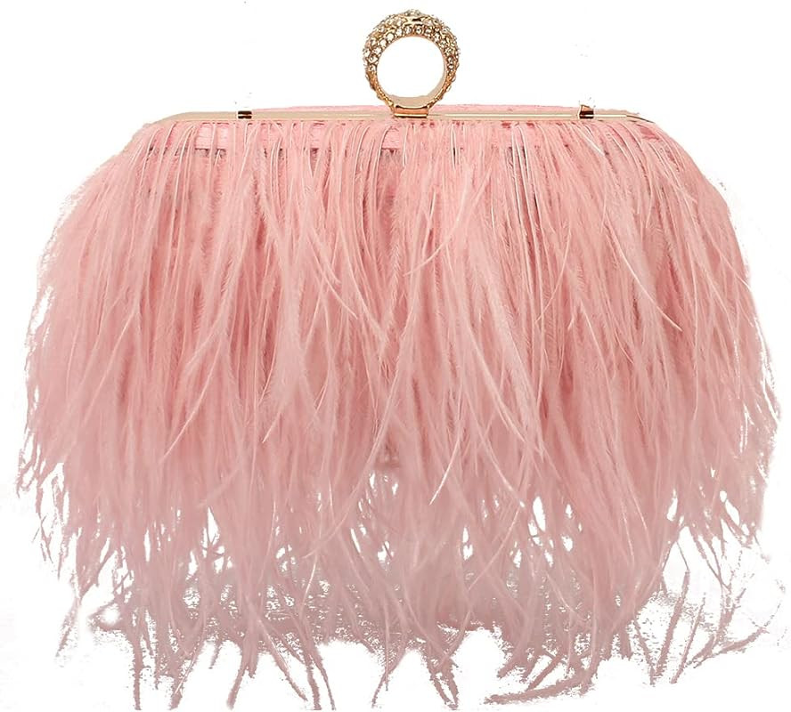 Women Real Natural Ostrich Feather Evening Bags Purses Clutch Vintage Banquet Handbag | Amazon (US)