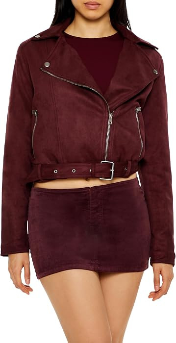 Forever 21 Women's Faux Suede Cropped Moto Jacket | Amazon (US)