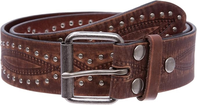 Embossed Vintage Cowhide Thick Leather Riveted Nailhead Studded Casual Jean Belt | Amazon (US)