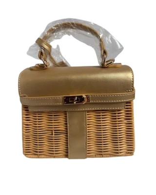 Wicker Bag with Gold Faux Leather-Sample Sale- Final Sale | Lisi Lerch Inc