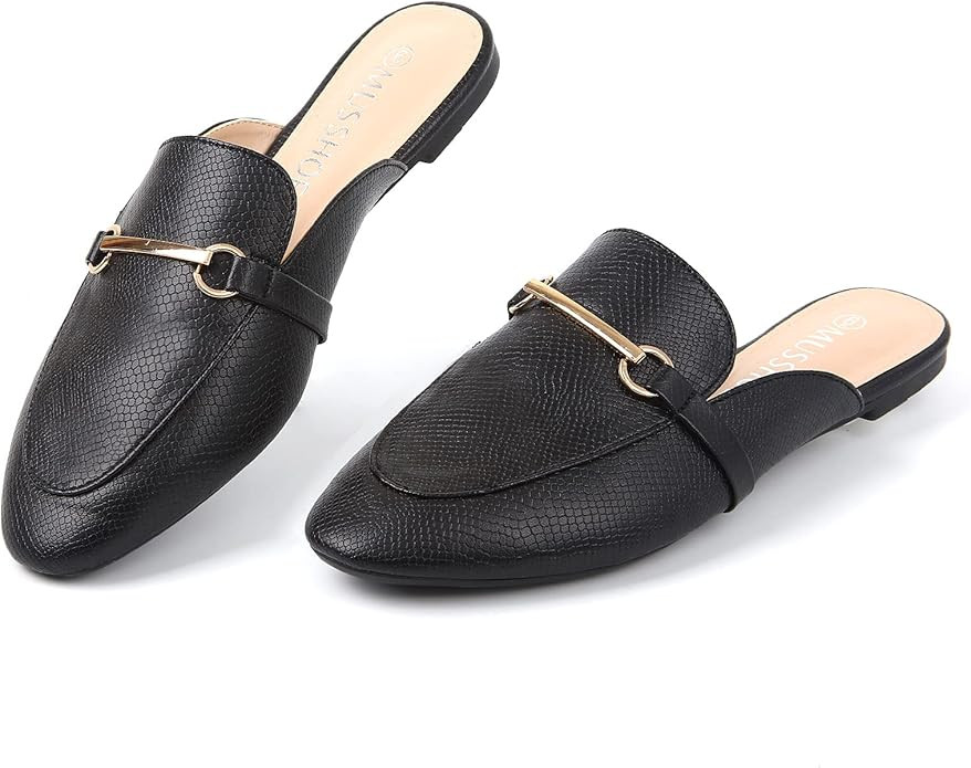 MUSSHOE Mules for Women Slip on Flats Loafers, Pointed Toe Womens Mules, Flat Loafers Shoes for W... | Amazon (US)