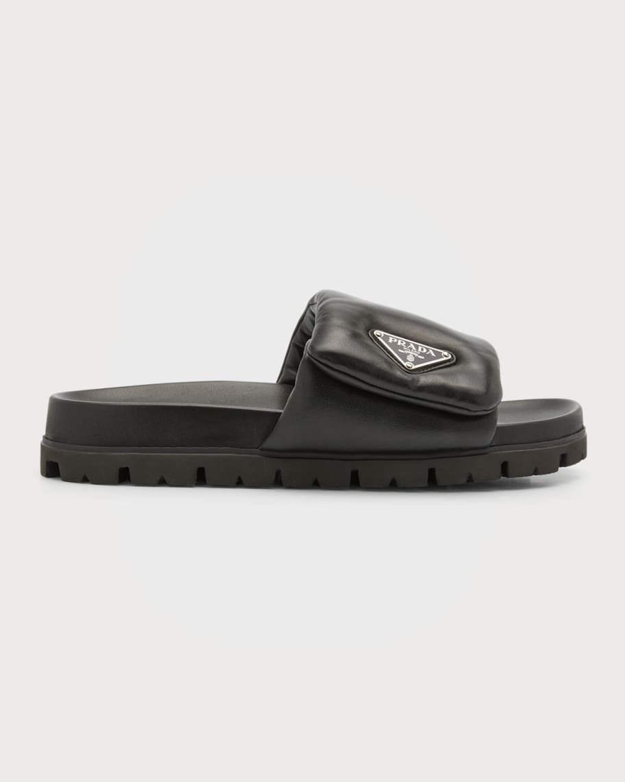 Prada Padded Napa Leather Slides | Neiman Marcus