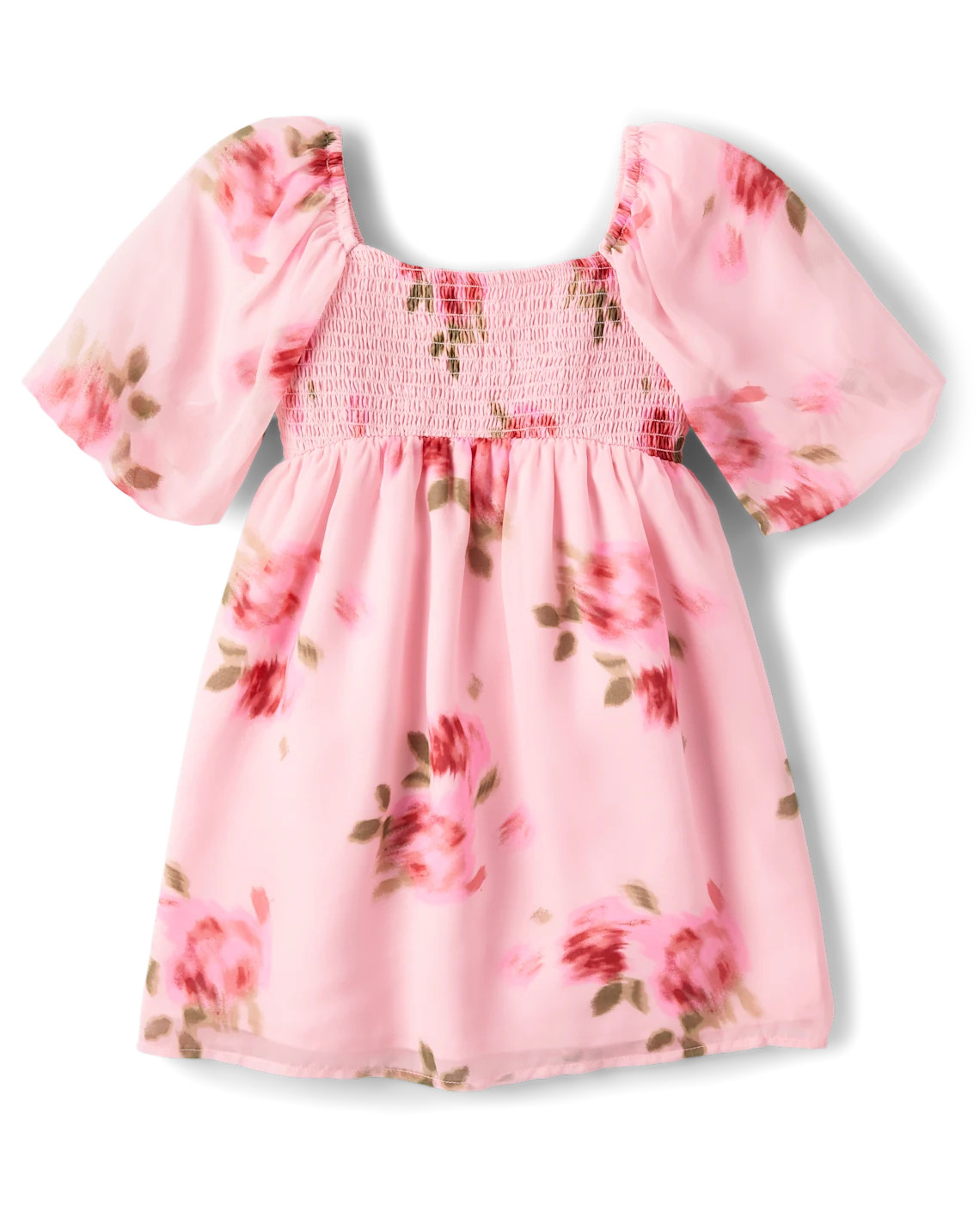 Girls Floral Chiffon Smocked Dress - pink | The Children's Place