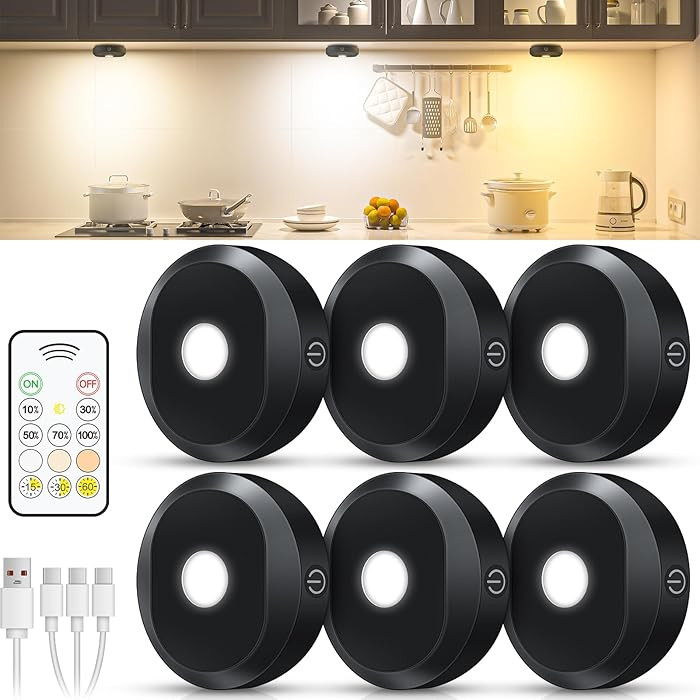 WILLED Under Cabinet Lighting Wireless,Rechargeable Puck Lights with Remote Control,Battery Tap L... | Amazon (US)