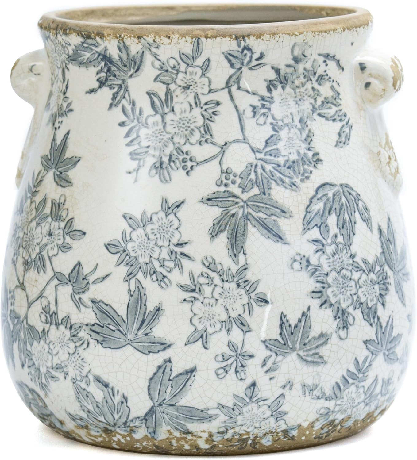 Vintage Grey Ceramic Ice Crack Glaze Flower Pot with Drainage Holes and With Handle, Country Rust... | Amazon (US)