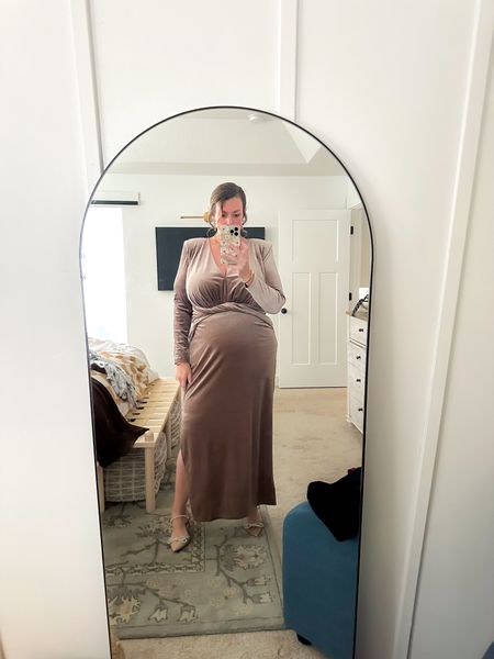 Beautiful velvet dress perfect for the holidays! I wore it to church today and it’s not maternity but it shows off my bump perfectly 

#LTKsalealert #LTKHoliday #LTKplussize