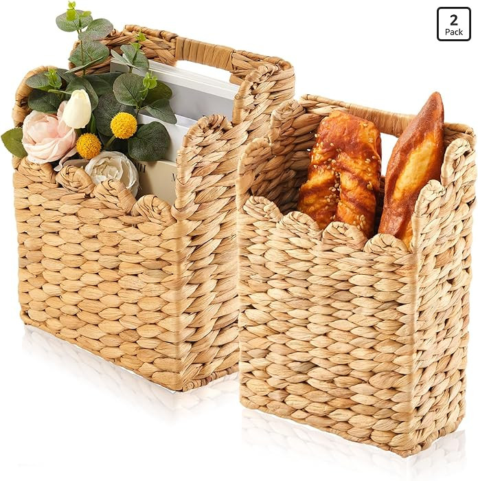 LemonRoad Wall Hanging Wicker Basket Set of 2, Handwoven Water Hyacinth Basket for Farmhouse Boho... | Amazon (US)