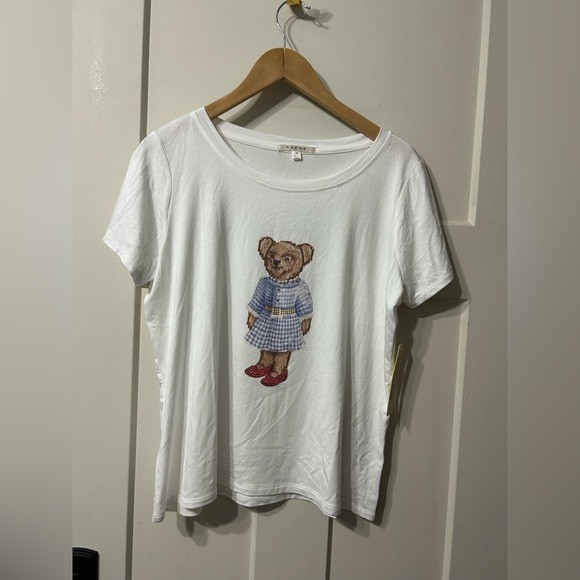 Cyrus White Bone luxury Tee with Teddy Bear Design pearl & bling embellishments | Poshmark