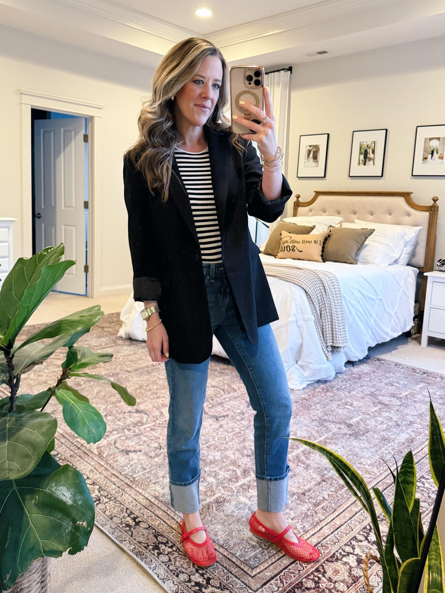Classic workwear for spring. 

Blazer: Amazon (S)
Fitted Tee: H&M (XS)
Jeans: Walmart (0-size down)
Red Mesh Flats: Walmart (TTS)

Classic Style | Quiet Luxury | spring capsule wardrobe | affordable straight jeans | spring casual workwear | nursing friendly | pumping friendly

#LTKStyleTip #LTKWorkwear #LTKFindsUnder50