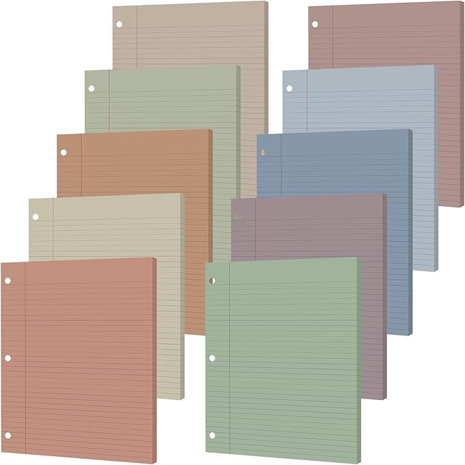 gisgfim 100 Sheets Loose Leaf Binder Paper, 8" x 10.5" Colored College Ruled Paper, 3 Hole Punche... | Amazon (US)