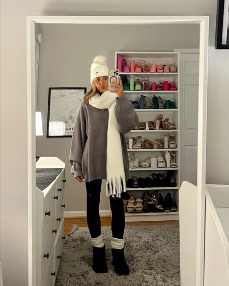 Casual everyday winter outfit idea. My fav oversized sweater from SheIn wearing size Large with Aerie leggings and UGG minis. Code Q4mckenz15 for an extra 15% off 

#LTKSeasonal #LTKfindsunder50 #LTKHoliday