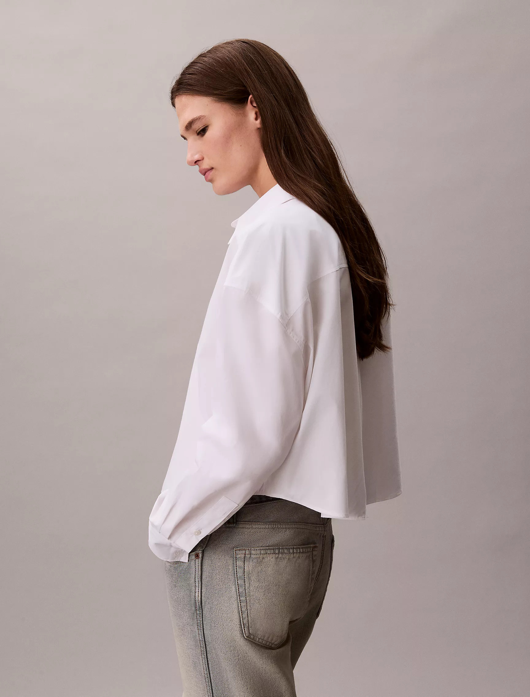 Poplin Cropped Relaxed Button-Down Shirt | Calvin Klein | Calvin Klein (US)