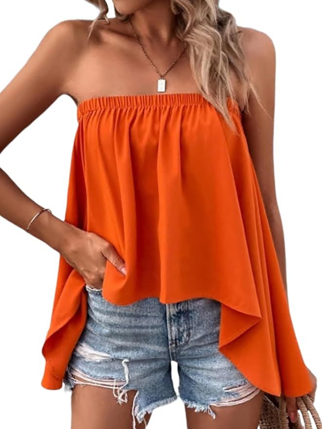 Rooscier Women's Off the Shoulder Ruched Flowy Irregular Hem Sexy Blouse Tunic Top | Amazon (US)