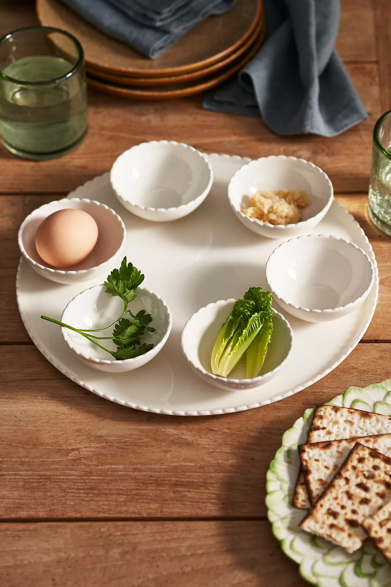 Scalloped Ceramic Seder Set, Ivory | Anthropologie (US)