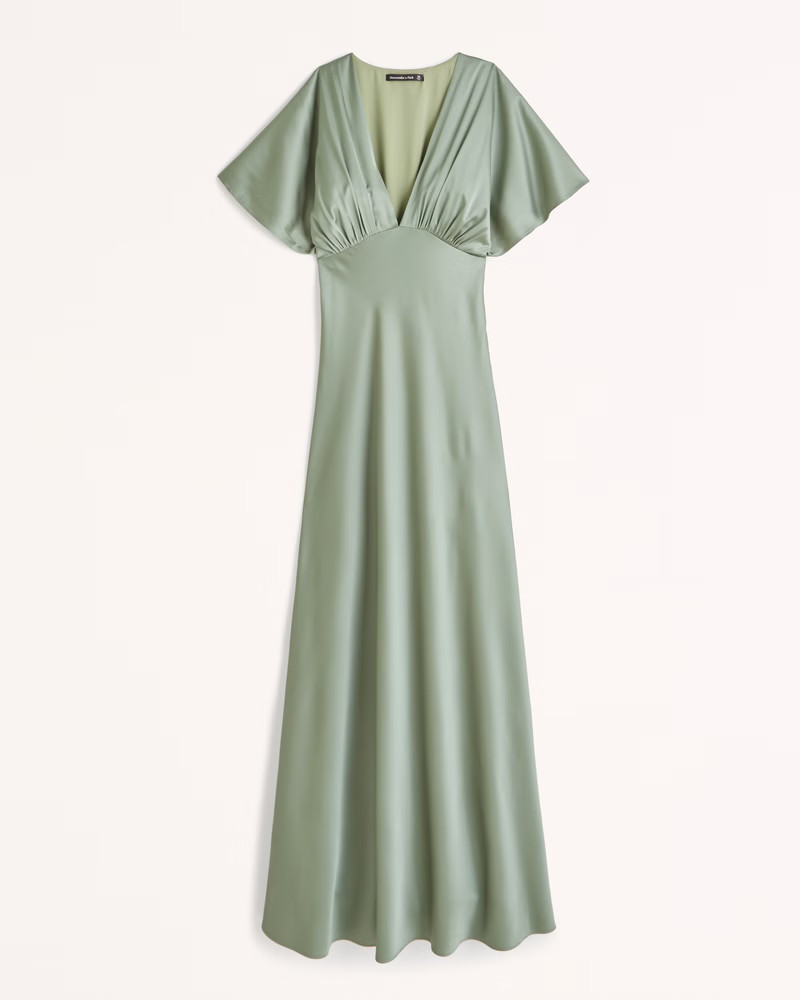 Flutter Sleeve Satin Maxi Dress | Abercrombie & Fitch (US)