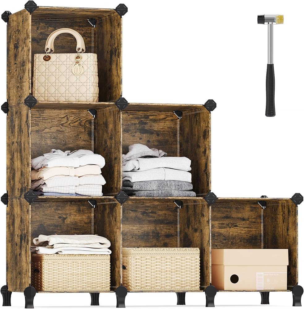SONGMICS 6 Cube Storage Organizer, DIY Closet Shelf, Plastic Clothes Organizer, Modular Bookcase,... | Amazon (US)