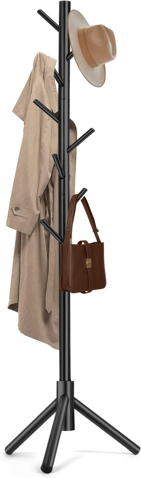 WANGMUXIA High-Grade Wooden Coat Rack, Freestanding Coat Rack with 8 Hooks and 3 Adjustable Size ... | Amazon (US)